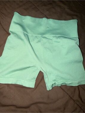 Colsie Mint Ribbed High-Waist Bike Shorts